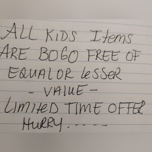 All kids items BoGo free